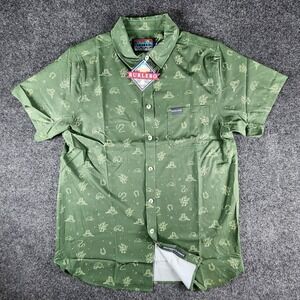 NWT Burlebo Mens M Performance Button-Up Shirt Short Sleeve Out West Print Green